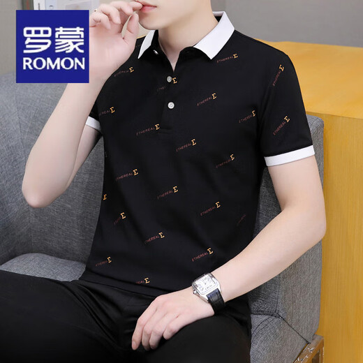 罗蒙（ROMON）夏季男士短袖t恤翻领polo衫潮流韩版冰丝半袖体恤潮牌男装上衣服 679白色 M (适合：100-120斤)