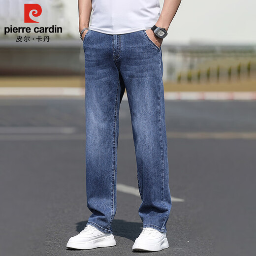 皮尔卡丹（pierre cardin）牛仔裤男士夏季薄款潮流宽松直筒休闲裤男士高端男装 复古蓝 32