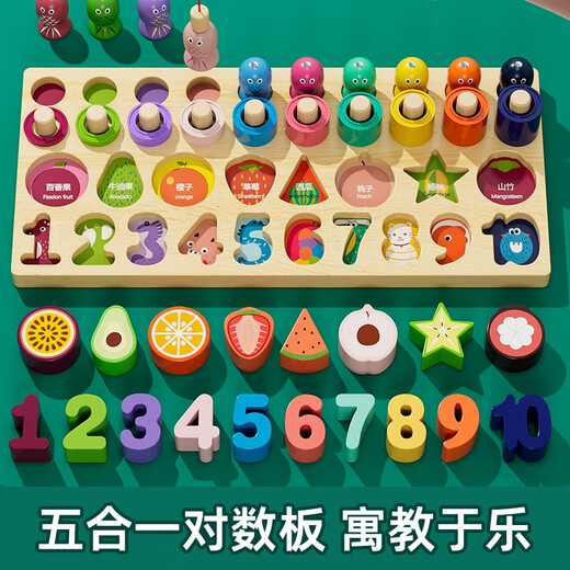 Zhexiang Deutsche Qualität Kinder digitales Spielzeug 0-3 Jahre alte Baby-Formpaarung Spielzeug Puzzle Baby Holzspielzeug 1 Montessori Fünf-in-eins-Smart Board + Großbuchstaben Kognition