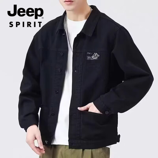 JEEP SPIRIT吉普外套男款春秋2025新款衬衫翻领秋装男士工装夹克初秋褂子上衣 JEEP【升级版】K12806黑色 L 【建议110-128斤】