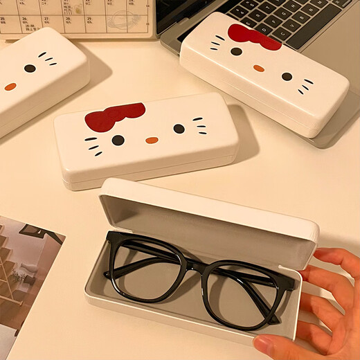 Caja de gafas Gran tamaño lindo para mujeres anti-compresión y caja de almacenamiento anti-caza de alumnos portátiles Nuevas gafas de sol Miopia Caja de gafas Katie Cat (con tela de gafas)