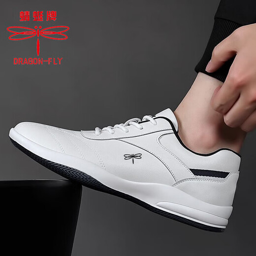 Dragonfly Brand Herrenschuhe neue vielseitige Herren Lederschuhe Sport und lässige Kuhwahnsinnsschuhe Koreanische Kleidung-resistente weiche Softweiche Running-Schuhe Männer 9877 Weiße innere Höhe erhöhen 41 41