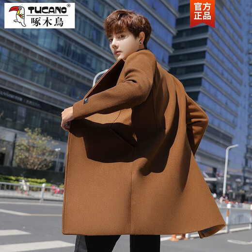Woodpecker (TUCANO) Men's Windbreaker 2025 Autumn and Winter Korean Style Trendy Mid-Length Windbreaker Men's Slim and Handsome Woolen Coat Jacket Men's Light Gray F3 XL 130-140Jin Jin is equal to 0.5 kg