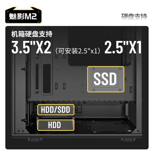 长城魅影M2侧透机箱台式机MATX网孔面板台式电脑主机箱 M2黑色+ARGB风扇(6正2反)