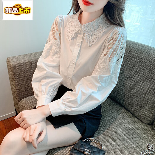 初径【6849人收藏】刺绣纯棉衬衫女2025年秋装新款时尚绣花白色衬衣宽 CY9227 黑色 M 【建议96-110斤】