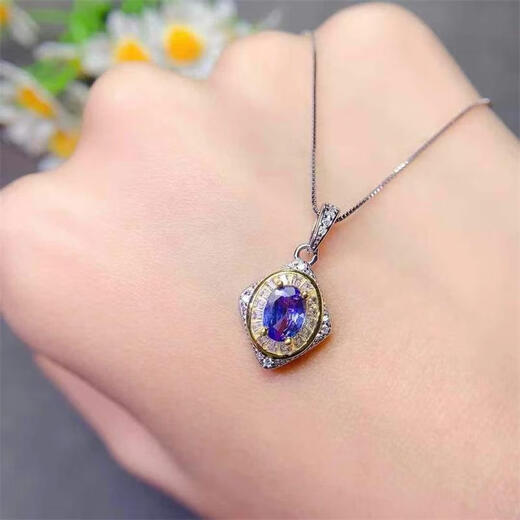 Fujiu natural tanzanite pendant for women 925 silver gold-plated two-color gemstone necklace 5*7mm new temperament birthday gift
