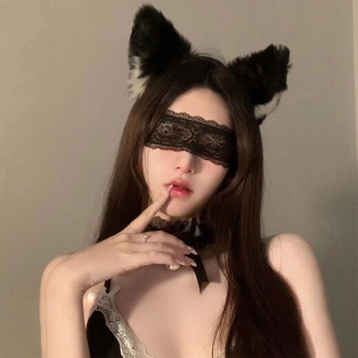 Miao Yijia Cat Ear Headband Female Cos Cat Ear Headband Female Hair Accessory Rabbit Ears Chinese Valentine's Day Couple Fun Bell Collar Eye Mask Cat Ear Headband + Lace Eye Mask + Bell Collar