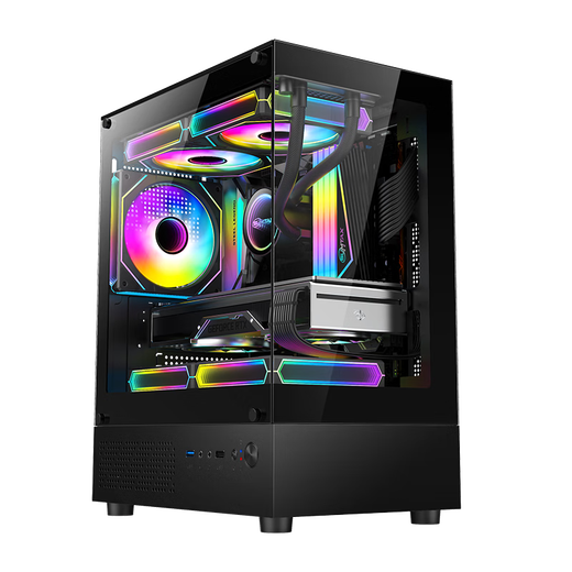 EVESKY 玄武MINI 无立柱海景房机箱 M-ATX主板/270°广角玻璃侧透 240水冷游戏电脑主机箱 支持4090显卡 玄武MINI-黑色+3个暮光炫彩风扇