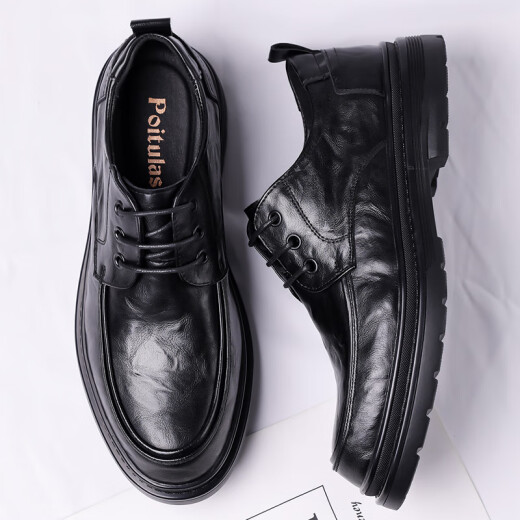 Zapatos de cuero portuleso para hombres de negocios británicos para hombres zapatos casuales de negocios de manera baja con planta gruesa zapatos formales zapatos de boda 9929 negro 42