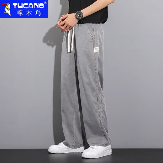 Woodpecker Tennis Jeans Men 2025 Spring New Loose Straight Pantals Men's Pantal Casual Pantals Men's Men's Men's Men's 1048 Dark Grey XL Recommandé 120-150jin [Jin est égal à 0,5 kg]