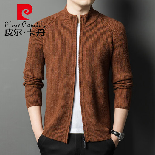 Pierre Cardin Cardigan Herren- und Winter-Reißverschluss-Standkragenpullover mittleren und jungen lässigen, gelegentlichen Striped Herren-Strickjacke gestrickt Camels 165/80A