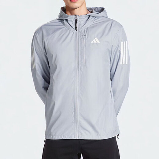 Adidas official jacket men's 25 spring new outdoor fitness training sportswear three-stripe windproof hooded casual jacket IN1484 XL