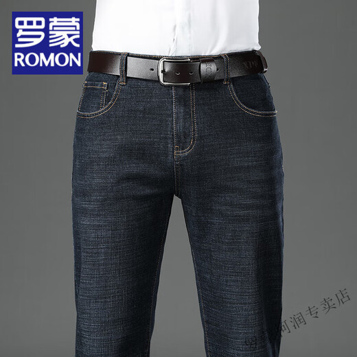 Romon Plus Velvet Tognucted Теплые джинсы для мужского бизнеса растягиваться по прямым ногам повседневных брюк среднего возраста универсальные брюки 9888 Black 32