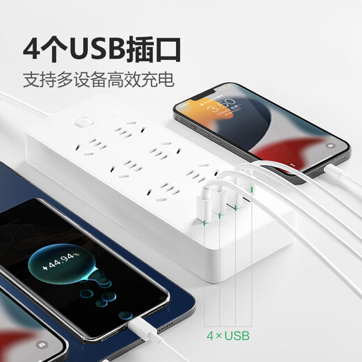 公牛（BULL） 插座/智能USB插排/排插/小白类基础USB/Type-c快充插座 [20W快充]6插孔*白1.8米U12033