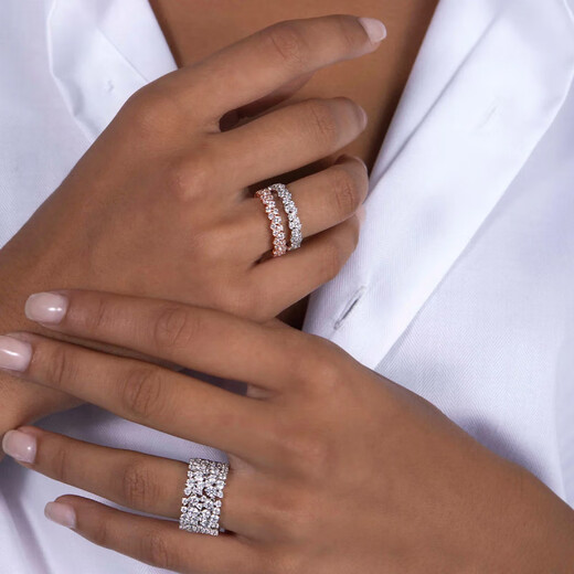 APM Monaco pavé wheat ear ring, exquisite ring, birthday gift for girlfriend and best friend, couple ring gift, silver white 54 (No. 14)