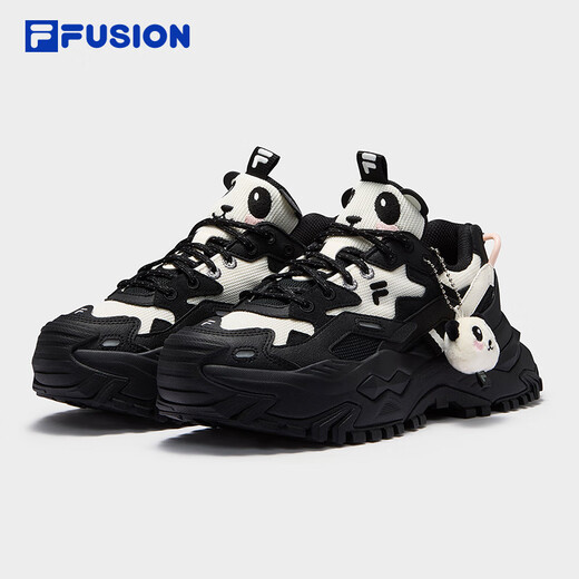 FILA FUSION Women's Shoes New Hard Candy Thick Sole Casual Dad Shoes Cat Claw Pendant Sneakers for Women Black/Milk White-BG 37.5
