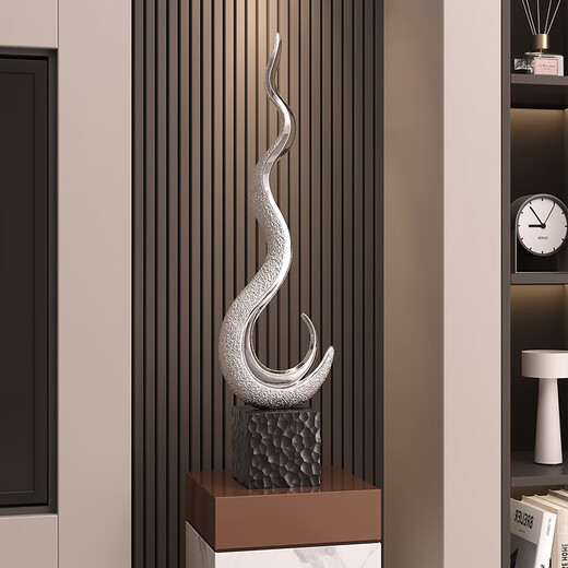 Ole's sculpture art flourishes, office furnishings, light luxury, high-end living room, large vertical high entrance cabinet, home furnishings H024 flourishes - electroplated silver - large size