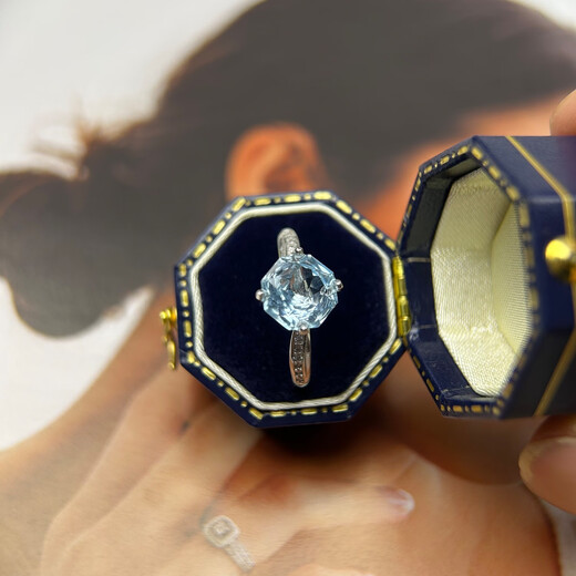 University of Geosciences jewelry natural sea blue topaz ring, S925 silver plated with 18K gold, one item, one certificate