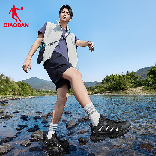 Jordan Kaiyuan V4 sneakers for men 2025 summer new lace-free river tracing shoes, lightweight and breathable outdoor wading casual shoes, black/electric gray 42