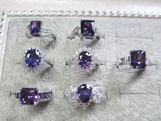 Library selected purple zircon 5A super flash fire color copper plated K gold color retention LY03 simulated tanzanite gemstone ring 06 main stone 10*8mm US size 6