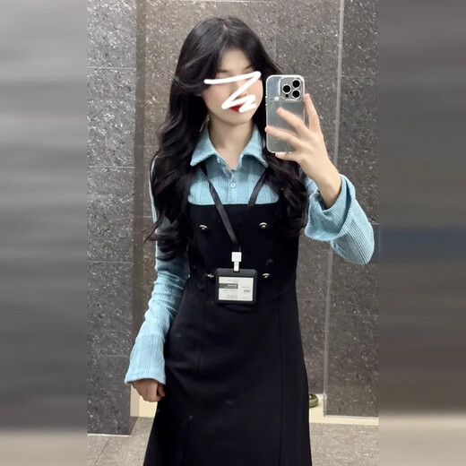 St. Paul's fake two-piece knitted long-sleeved shirt dress women's spring and autumn 2025 new waist slimming A-line long skirt dress S size