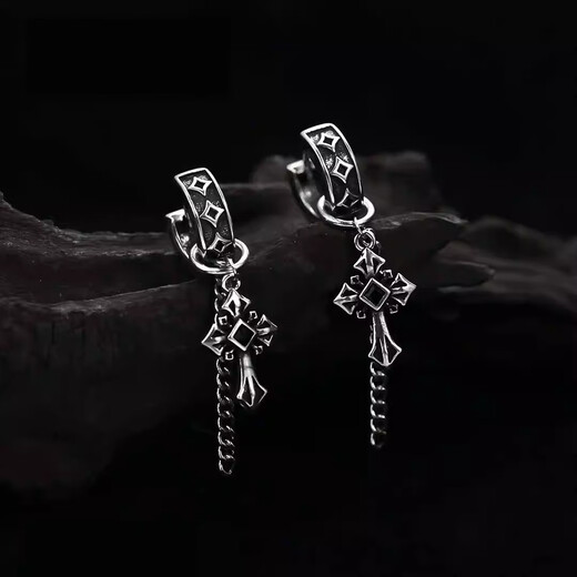 Mansheng retro cross tassel earrings men's earrings light luxury high-end earrings niche design earrings punk earrings single