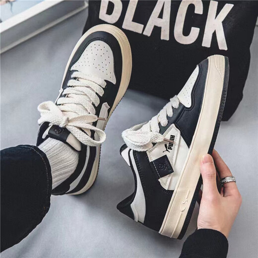 Huang Biao vest 2025 new black and white shoes for men's panda skateboard shoes breathable casual sports little white trendy shoes for men white and black 9909 black label autumn and winter new style 24.5 39 inner length is about CM