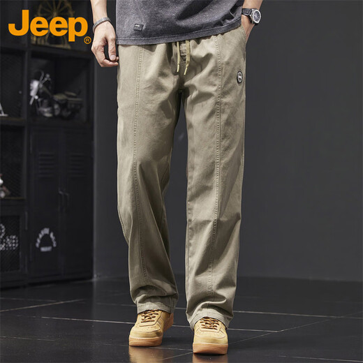Jeep (JEEP) casual pants men's autumn and winter pure cotton loose straight pants men's overalls men's pants light khaki XL