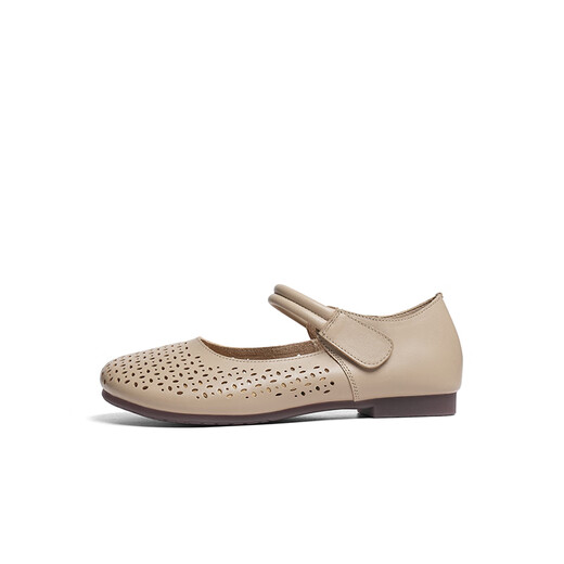 Libellule rouge leap mère single chaussures single 25 printemps femme respirant creux bouche rond des chaussures plates wtb15145 jaune 37