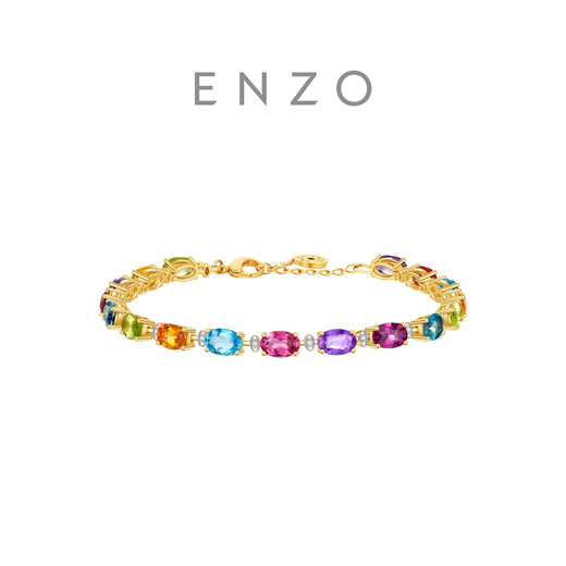 Chow Tai Fook ENZO Rainbow Series 18K Gold Rainbow Pledge Colorful Gemstone Diamond Bracelet Women EZV8785 Birthday Gift 15cm