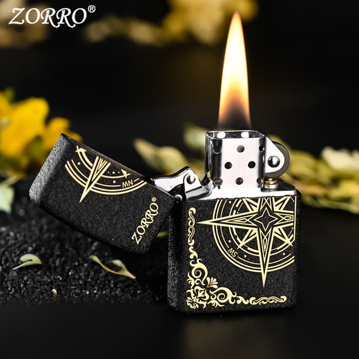 Zorro/Official genuine love compass carved kerosene lighter for men's windproof creative gift for boyfriend Compass Love compass-gift bag +133 gold oil 902 black sand