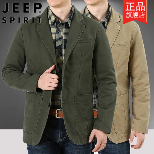 JEEP повседневный костюм куртка мужской повседневный костюм весна и осень простой одиночный костюм топ в стиле ретро хлопковая деловая рабочая одежда куртка цвета хаки M