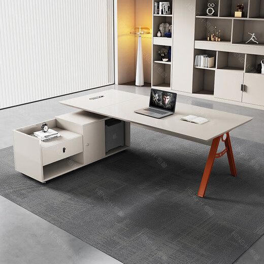 Henghan Manager Desk Best Selling Boss Desk President Desk Office Simple Modern Executive Desk Manager Desk Desk and Chair Technology Gray 1.8 Meter Supervisor Desk + Movable Side Cabinet + Headrest Chair