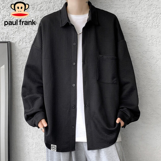 大嘴猴（paul frank）长袖衬衫男春秋季时尚百搭衬衣男士休闲外套男装上衣 黑色 2XL