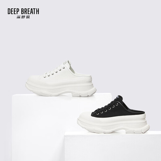 Respiración profunda respiración profunda zapatos para mujeres bolsas de la punta de la punta de la punta de la punta media de los zapatos de lona gruesas de ola mulas ax12250 blancos y negros 38