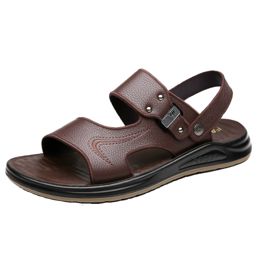 Sitio web oficial de Red Dragonfly (Red Dragonfly), sitio web oficial, capa de cuero de cuero de cuero Sandalias de playa Sandalias de playa, cuero genuino de hombres fuera de casualidad casual Brown Z-2601 43