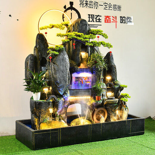 大型落地假山流水喷泉风水轮鱼池造景软装饰品摆件酒店客厅花园 新1518小号长宽高：105*55*100CM