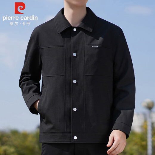 Pierre cardin jacket men's spring and autumn trendy loose work jacket men's lapel casual top men's clothing black XL