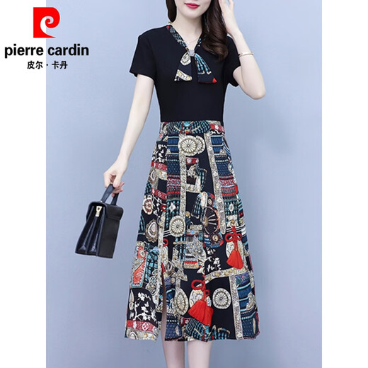 
Pierre cardin chiffon dress for women in summer 2025 new fake two-piece temperament and fashionable over-the-knee beautiful midi skirt 6626 black L suggests 90-100 Jin [Jin equals 0.5 kg]