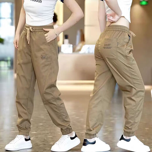 曼迪尚夏季冰丝裤子男女同款简约工装长裤男士休闲裤薄款速干九分 潮社坊-k119黑色 2XL 【135-150斤】