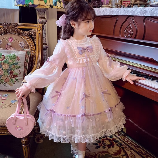 Anne You’s Girls Princess Lolita Vestido de moda de malla de malla de malla para niños Vestido de cumpleaños para niñas Pink 110