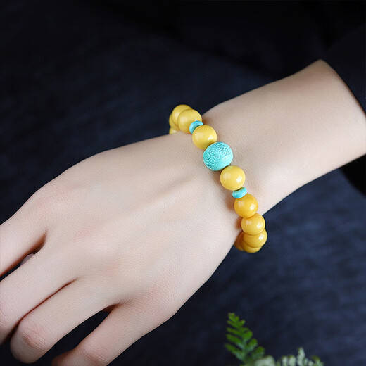 Chi Pan beeswax amber bracelet turquoise accessories old honey chicken oil yellow single circle women's bracelet elegant simple jewelry accessories beeswax bracelet beads about 8mm