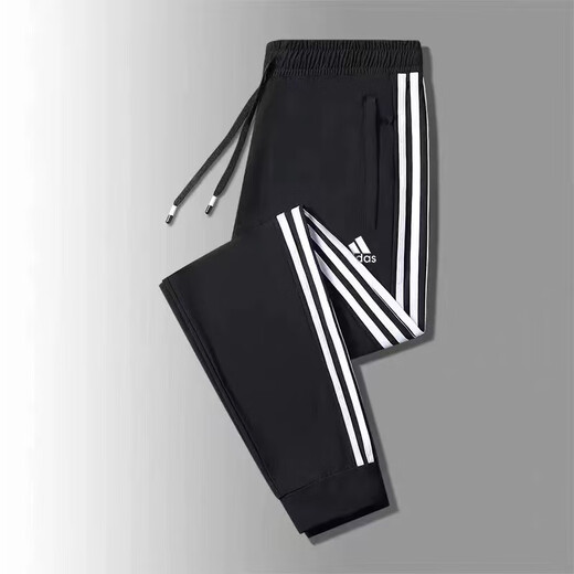 2025 spring and autumn velvet pure cotton casual sports pants for men and women, three-stripe school uniform pants, loose casual pants, black straight (velvet style) 3XL (recommended 155-170 Jin Jin equals 0.5 kg)