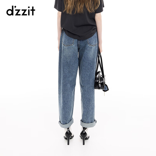 Dzzit Disu [Pop Mart Joint Series] Jeans 2025 Spring New Illustration Pants 3J1R6196T Dark Blue M