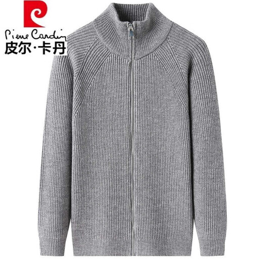 Pierre Cardin knitted cardigan men's half turtleneck zipper wool sweater top spring and autumn pit stripe warm sweater jacket gray XL 175/115/recommended 135-155Jin Jin equals 0.5 kg