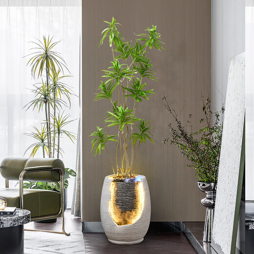 Phty Wohnzimmer bodengesteuertes Ornamente Modernes Licht Luxus High-End Nordic Flowing Water Fountain Ornamente Zirkulationswasserdekoration 9928a Wasser Bonsai + Simulierte grüne Pflanze a