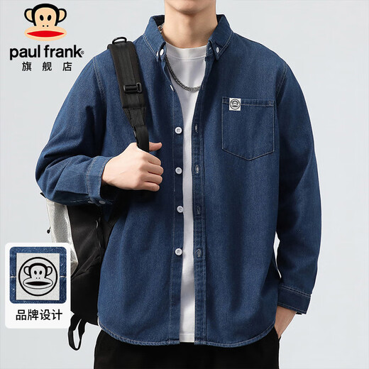 Paul Frank long-sleeved shirt men's spring and autumn casual denim shirt men's jacket men's trendy top men's dark blue L
