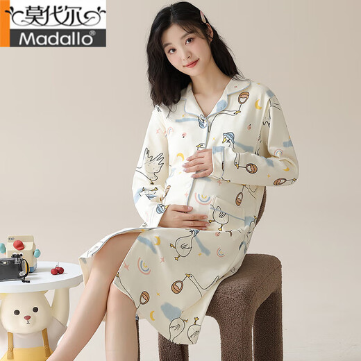 MODAL PRANDERSIONEN Women Pyjamas für den Geburtsrock mit Brustpolster Nachthemd im Frühling und Herbst reine Baumwolle vor und nach dem Geburtsgeburt stillt langärmelige Kleider 11991 m