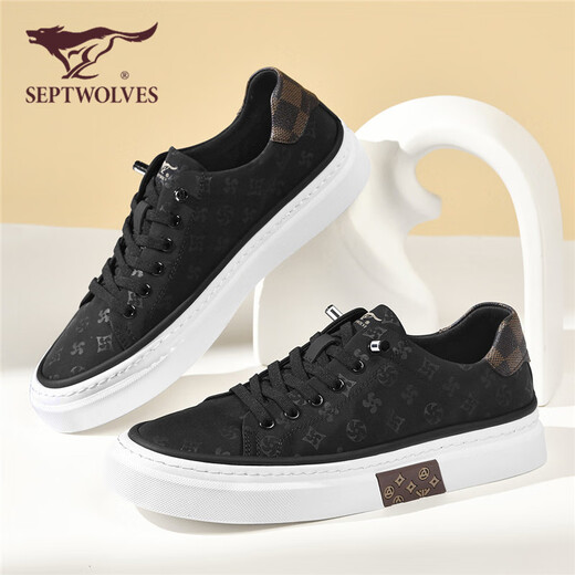 Siete lobos zapatos para hombres verano 2025 nuevos zapatos de tablero zapatos de lienzo para hombres espesas zapatos casuales versátiles de hombres transpirables zapatos para hombres versátiles zapatos planos negros 39 (245 mm) [talla de zapato de cuero estándar]