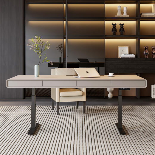 Dewanson e-sports lifting table Italian light luxury solid wood electric smart desk living room desk long desk office desk double table 14070 champagne color lifting table as shown in the color